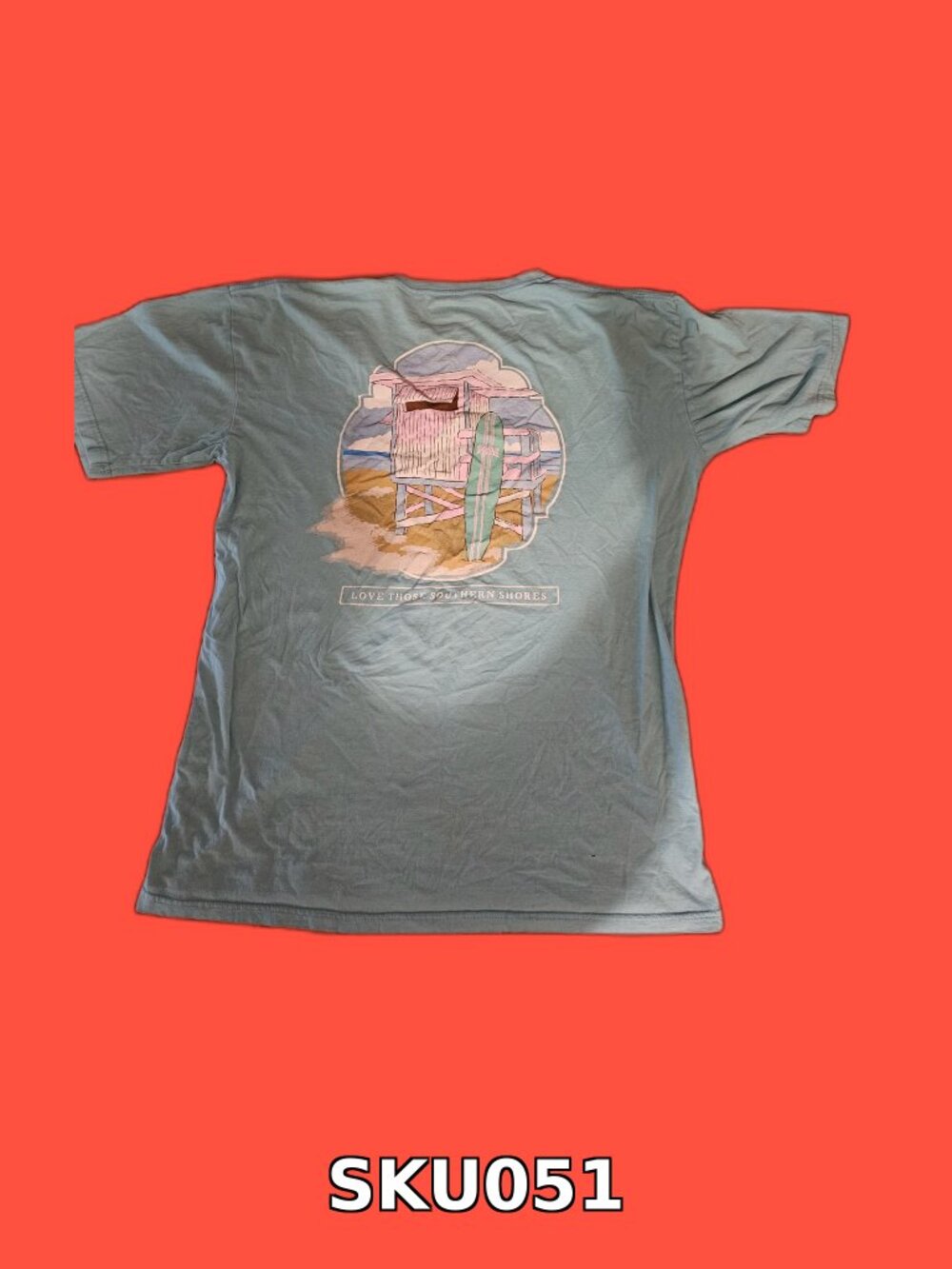 Royce Teal V-Neck Tee "Love Those Southern Shores" Beach Graphic - XL